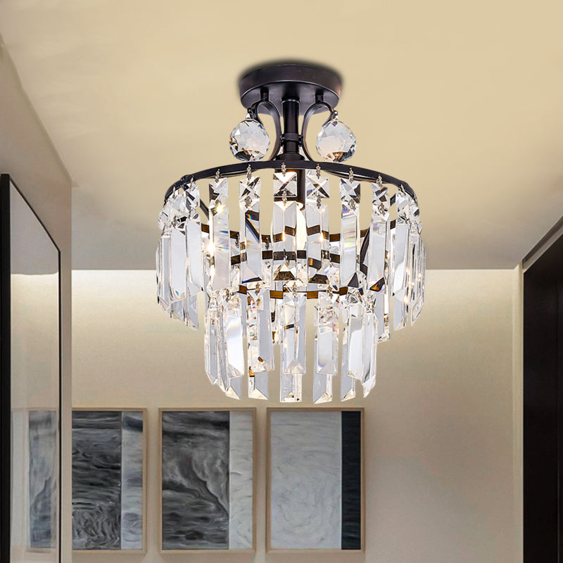 2 Tiers Semi Flush Mount Light Modernism Crystal Block 1 Light Black Ceiling Light Clearhalo 'Ceiling Lights' 'Close To Ceiling Lights' 'Close to ceiling' 'Semi-flushmount' Lighting' 220845