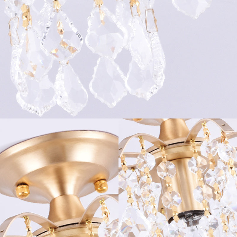 Modern Cascade Semi Flush Mount Crystal 1 Light Corridor Ceiling Light Fixture in Gold Clearhalo 'Ceiling Lights' 'Close To Ceiling Lights' 'Close to ceiling' 'Semi-flushmount' Lighting' 220850