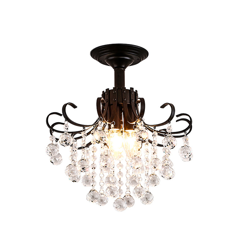 Postmodern Curve Arm Ceiling Light Faceted Crystal Ball 3 Lights Corridor Semi Flush Mount Light in Gold/Black Clearhalo 'Ceiling Lights' 'Close To Ceiling Lights' 'Close to ceiling' 'Semi-flushmount' Lighting' 220855