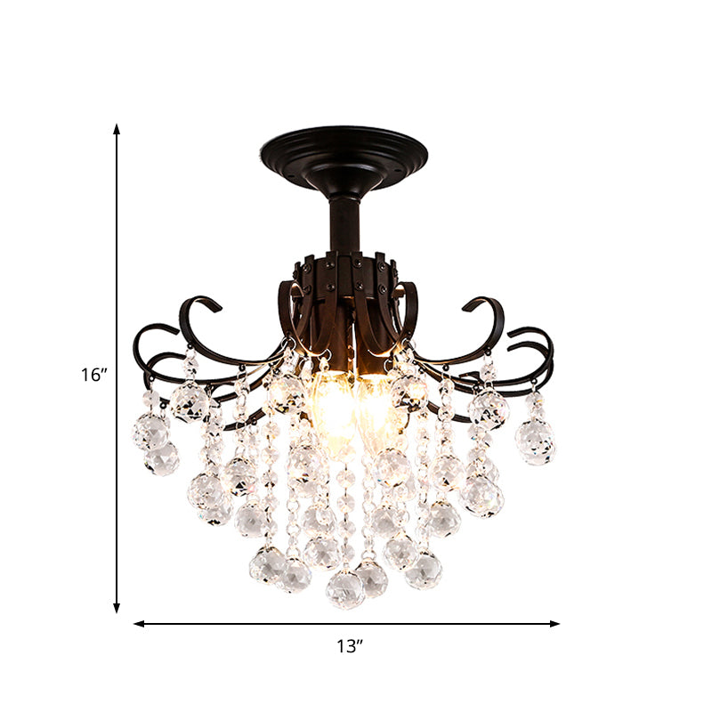 Postmodern Curve Arm Ceiling Light Faceted Crystal Ball 3 Lights Corridor Semi Flush Mount Light in Gold/Black Clearhalo 'Ceiling Lights' 'Close To Ceiling Lights' 'Close to ceiling' 'Semi-flushmount' Lighting' 220856