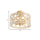 Modernism 3/4/6 Lights Semi Flush Light with Metal and Crystal Shade Gold Drum Ceiling Fixture, 12"/16"/23.5" Wide Clearhalo 'Ceiling Lights' 'Close To Ceiling Lights' 'Close to ceiling' 'Semi-flushmount' Lighting' 220894