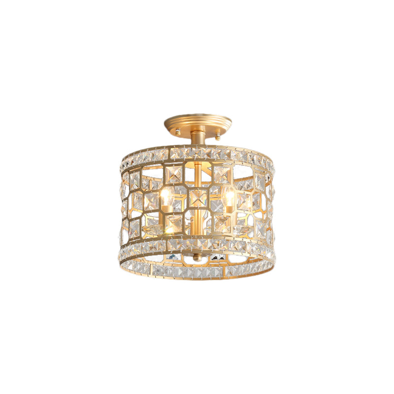 Modernism 3/4/6 Lights Semi Flush Light with Metal and Crystal Shade Gold Drum Ceiling Fixture, 12"/16"/23.5" Wide Clearhalo 'Ceiling Lights' 'Close To Ceiling Lights' 'Close to ceiling' 'Semi-flushmount' Lighting' 220897