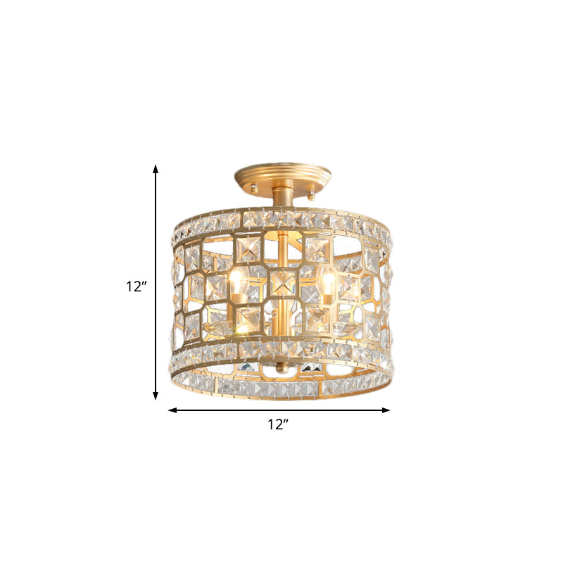 Modernism 3/4/6 Lights Semi Flush Light with Metal and Crystal Shade Gold Drum Ceiling Fixture, 12"/16"/23.5" Wide Clearhalo 'Ceiling Lights' 'Close To Ceiling Lights' 'Close to ceiling' 'Semi-flushmount' Lighting' 220898