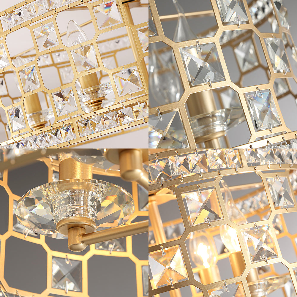 Modernism 3/4/6 Lights Semi Flush Light with Metal and Crystal Shade Gold Drum Ceiling Fixture, 12"/16"/23.5" Wide Clearhalo 'Ceiling Lights' 'Close To Ceiling Lights' 'Close to ceiling' 'Semi-flushmount' Lighting' 220899