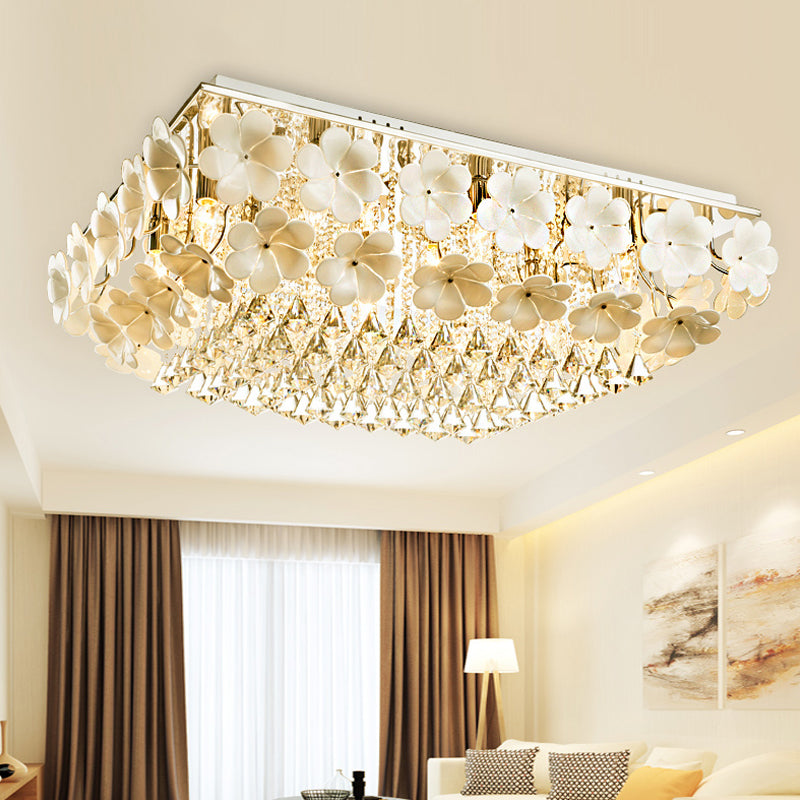 Rectangular Flush Mount Light Modern Crystal LED Chrome Ceiling Light Fixture for Living Room Chrome Clearhalo 'Ceiling Lights' 'Close To Ceiling Lights' 'Close to ceiling' 'Flush mount' Lighting' 220911