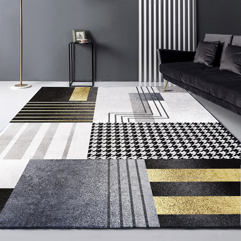 Trendy Living Room Rug Multi Color Abstract Print Carpet Polyster Anti-Slip Backing Stain-Resistant Rug Black-Gold Clearhalo 'Area Rug' 'Rug' 2209245