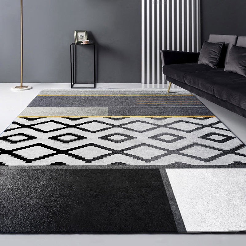 Trendy Living Room Rug Multi Color Abstract Print Carpet Polyster Anti-Slip Backing Stain-Resistant Rug Dark Gray-Black Clearhalo 'Area Rug' 'Rug' 2209258