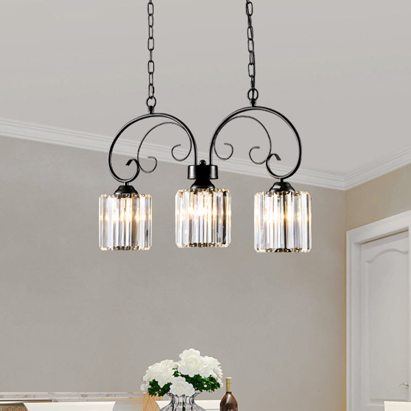 Prismatic Crystal Cylinder Island Light Fixture Vintage Black Hanging Ceiling Light for Dining Room Black Clearhalo 'Ceiling Lights' 'Island Lights' Lighting' 220926