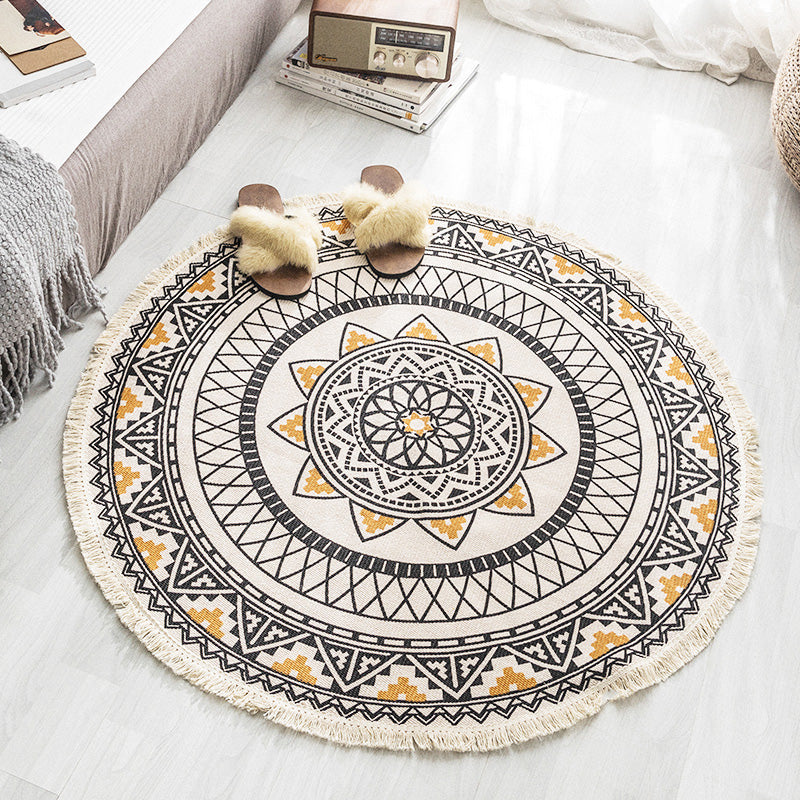 Multi Colored Tribal Patterned Rug Cotton Blend Ethnic Area Rug Easy Care Hand Woven Carpet with Tassel for Bedroom Clearhalo 'Area Rug' 'Moroccan' 'Rugs' Rug' 2209295