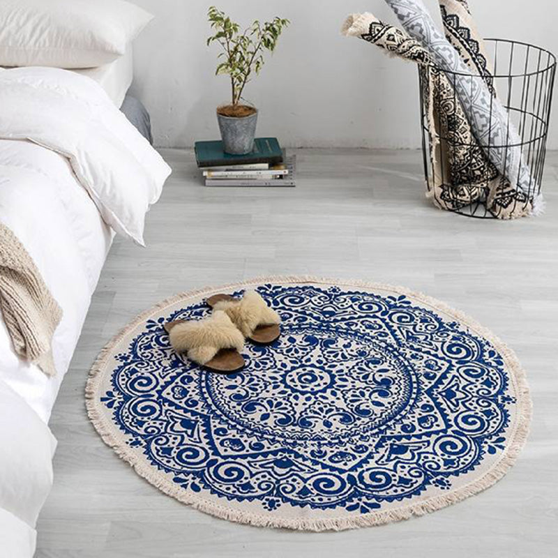 Multi-Color Bedroom Rug Vintage Tribal Symbols Area Carpet Polyster Easy Care Machine Washable Rug with Tassel Blue Clearhalo 'Area Rug' 'Moroccan' 'Rugs' Rug' 2209309