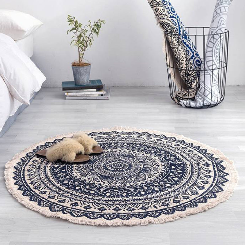 Multi-Color Bedroom Rug Vintage Tribal Symbols Area Carpet Polyster Easy Care Machine Washable Rug with Tassel Blue-Black Clearhalo 'Area Rug' 'Moroccan' 'Rugs' Rug' 2209313