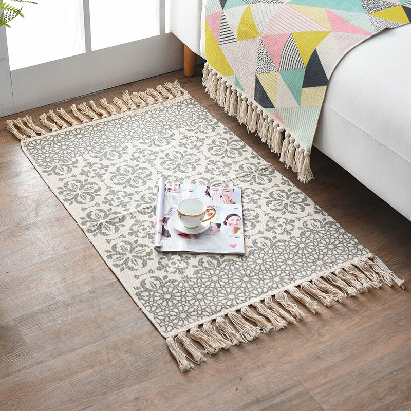 Retro Multi Color Moroccan Rug Cotton Blend Tribal Symbols Carpet Machine Washable Rug with Tassel for Room Gray-Coffee Clearhalo 'Area Rug' 'Moroccan' 'Rugs' Rug' 2209332