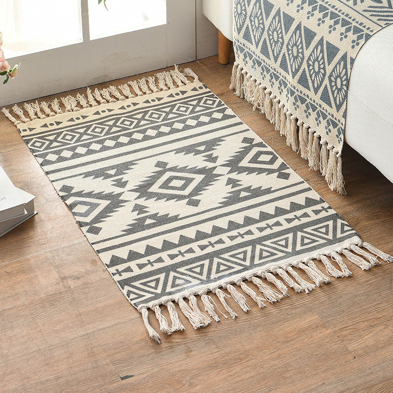 Retro Multi Color Moroccan Rug Cotton Blend Tribal Symbols Carpet Machine Washable Rug with Tassel for Room Gray-Khaki Clearhalo 'Area Rug' 'Moroccan' 'Rugs' Rug' 2209339