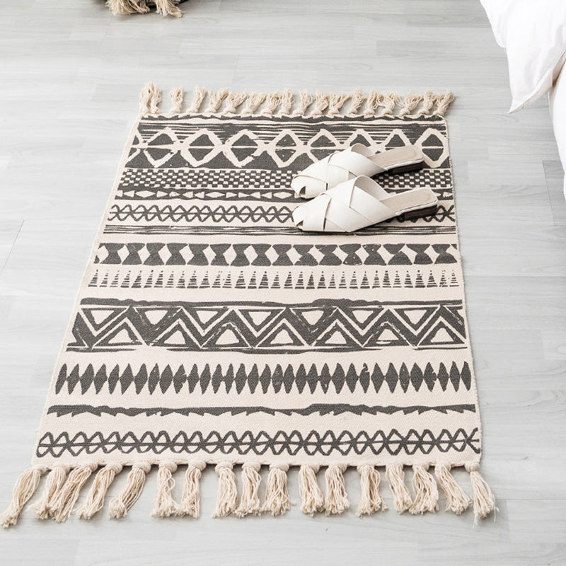 Decorative Western Rug Multi-Color Tribal Patterned Rug Machine Washable Easy Care Carpet with Tassel for Bedroom Grey 2' x 2'11" Clearhalo 'Area Rug' 'Moroccan' 'Rugs' Rug' 2209352
