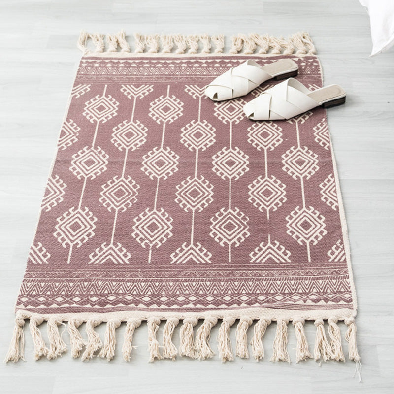 Decorative Western Rug Multi-Color Tribal Patterned Rug Machine Washable Easy Care Carpet with Tassel for Bedroom Pink 2' x 2'11" Clearhalo 'Area Rug' 'Moroccan' 'Rugs' Rug' 2209353