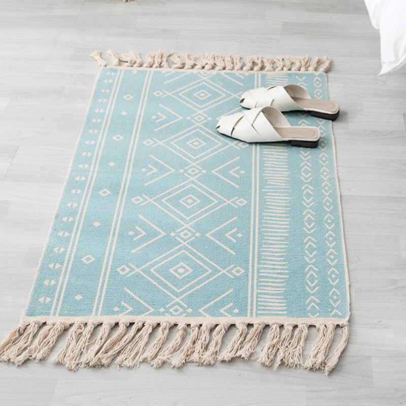 Decorative Western Rug Multi-Color Tribal Patterned Rug Machine Washable Easy Care Carpet with Tassel for Bedroom Blue 2' x 2'11" Clearhalo 'Area Rug' 'Moroccan' 'Rugs' Rug' 2209355
