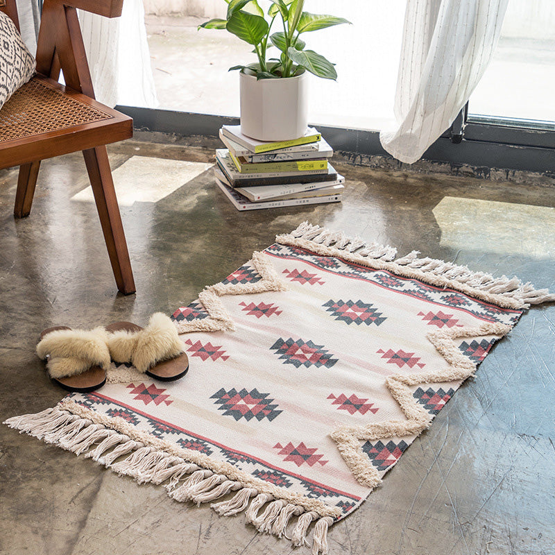 Moroccan Decoration Rug Multi-Color Southwestern Print Carpet Cotton Blend Pet Friendly Washable Area Rug with Tassel Clearhalo 'Area Rug' 'Moroccan' 'Rugs' Rug' 2209358