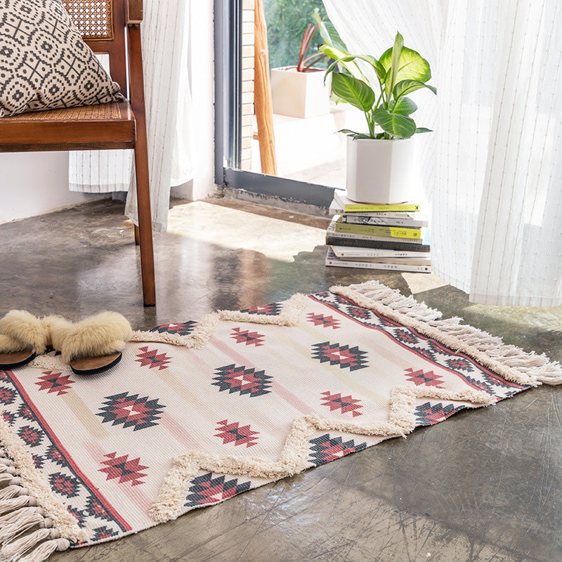 Moroccan Decoration Rug Multi-Color Southwestern Print Carpet Cotton Blend Pet Friendly Washable Area Rug with Tassel Clearhalo 'Area Rug' 'Moroccan' 'Rugs' Rug' 2209359