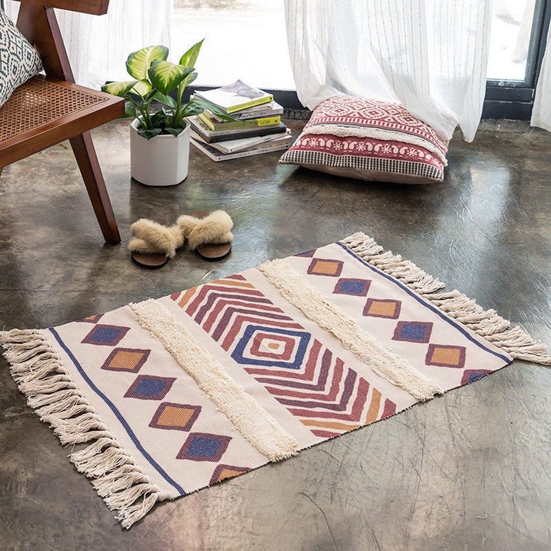 Moroccan Decoration Rug Multi-Color Southwestern Print Carpet Cotton Blend Pet Friendly Washable Area Rug with Tassel Navy 2' x 2'11" Clearhalo 'Area Rug' 'Moroccan' 'Rugs' Rug' 2209361
