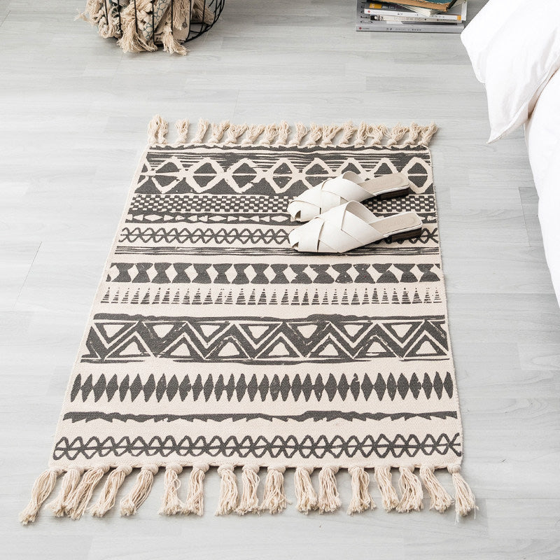 Moroccan Decoration Rug Multi-Color Southwestern Print Carpet Cotton Blend Pet Friendly Washable Area Rug with Tassel Grey 2' x 2'11" Clearhalo 'Area Rug' 'Moroccan' 'Rugs' Rug' 2209362