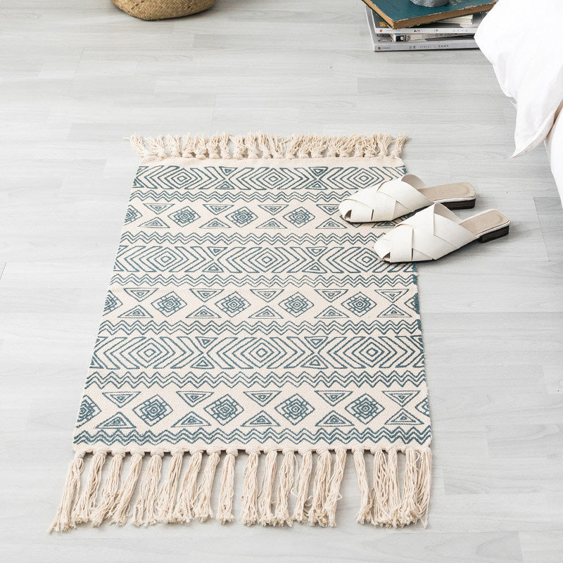 Moroccan Decoration Rug Multi-Color Southwestern Print Carpet Cotton Blend Pet Friendly Washable Area Rug with Tassel Green 2' x 2'11" Clearhalo 'Area Rug' 'Moroccan' 'Rugs' Rug' 2209363