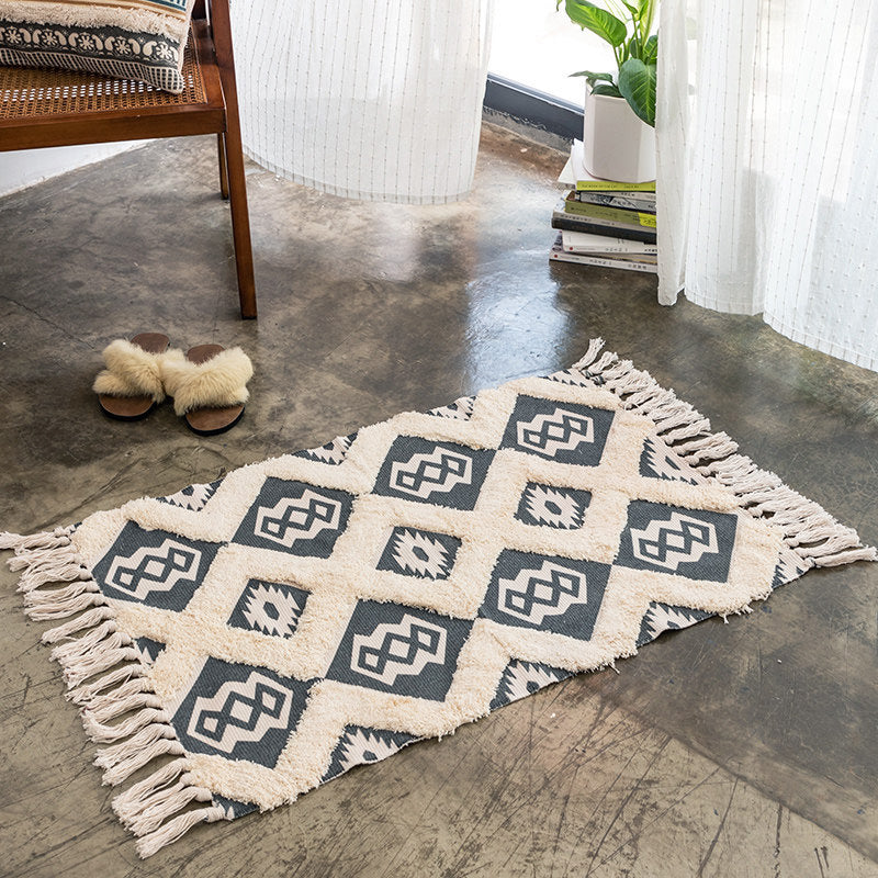 Moroccan Decoration Rug Multi-Color Southwestern Print Carpet Cotton Blend Pet Friendly Washable Area Rug with Tassel Beige 2' x 2'11" Clearhalo 'Area Rug' 'Moroccan' 'Rugs' Rug' 2209365
