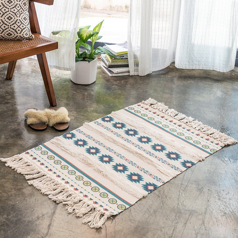 Moroccan Decoration Rug Multi-Color Southwestern Print Carpet Cotton Blend Pet Friendly Washable Area Rug with Tassel Aqua 2' x 2'11" Clearhalo 'Area Rug' 'Moroccan' 'Rugs' Rug' 2209366