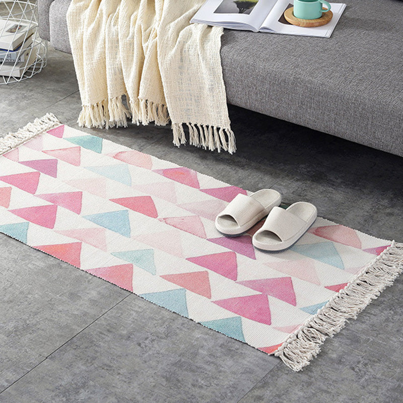 Casual Multi-Color Retro Rug Cotton Blend Geometric Print Carpet Machine Washable Easy Care Rug with Tassel for Decor Nude Pink Clearhalo 'Area Rug' 'Moroccan' 'Rugs' Rug' 2209392