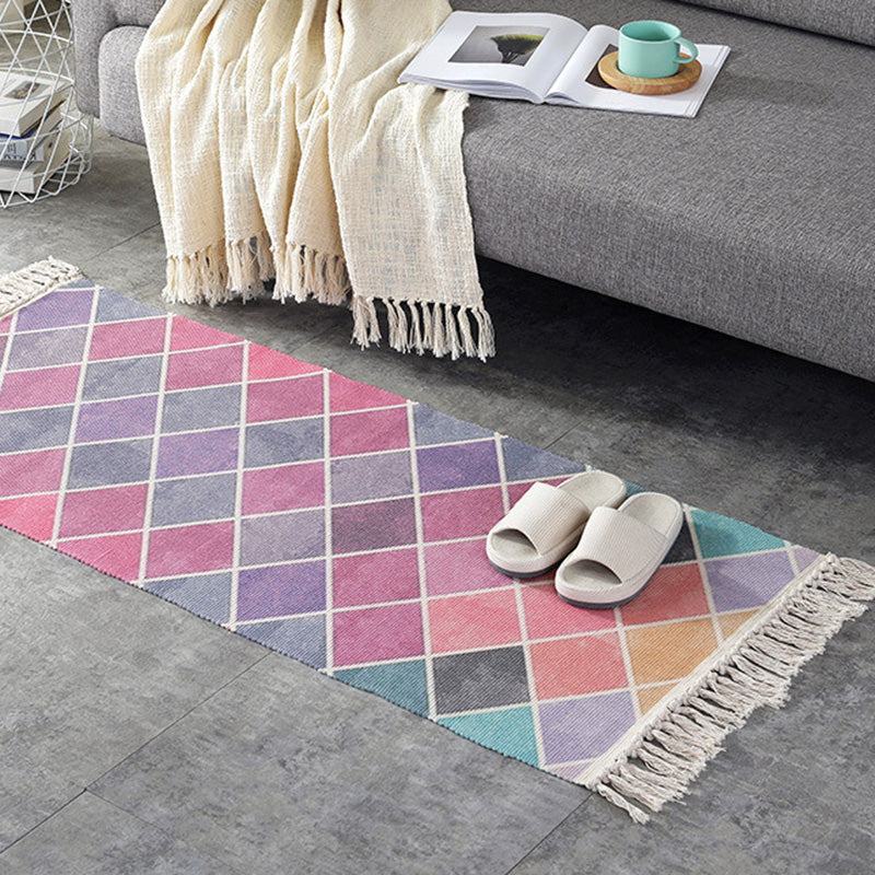 Casual Multi-Color Retro Rug Cotton Blend Geometric Print Carpet Machine Washable Easy Care Rug with Tassel for Decor Pink Clearhalo 'Area Rug' 'Moroccan' 'Rugs' Rug' 2209395