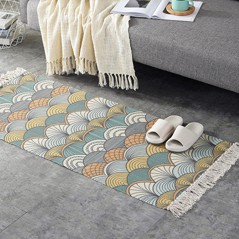 Casual Multi-Color Retro Rug Cotton Blend Geometric Print Carpet Machine Washable Easy Care Rug with Tassel for Decor Turquoise Clearhalo 'Area Rug' 'Moroccan' 'Rugs' Rug' 2209396