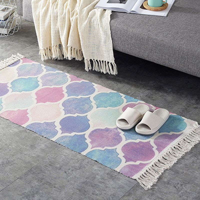 Casual Multi-Color Retro Rug Cotton Blend Geometric Print Carpet Machine Washable Easy Care Rug with Tassel for Decor Clearhalo 'Area Rug' 'Moroccan' 'Rugs' Rug' 2209397