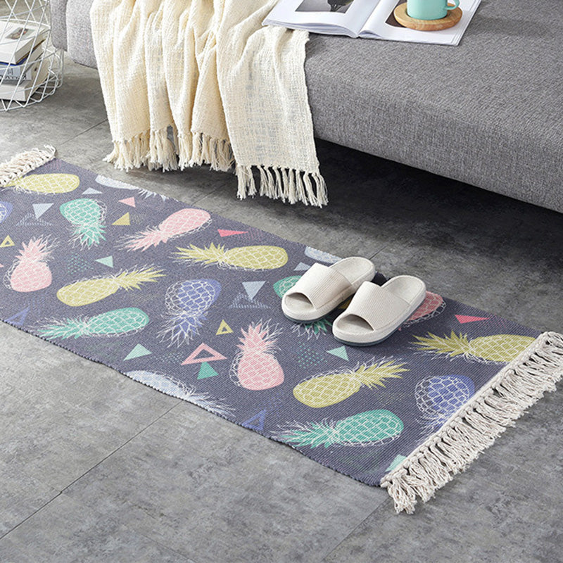 Casual Multi-Color Retro Rug Cotton Blend Geometric Print Carpet Machine Washable Easy Care Rug with Tassel for Decor Navy Clearhalo 'Area Rug' 'Moroccan' 'Rugs' Rug' 2209398