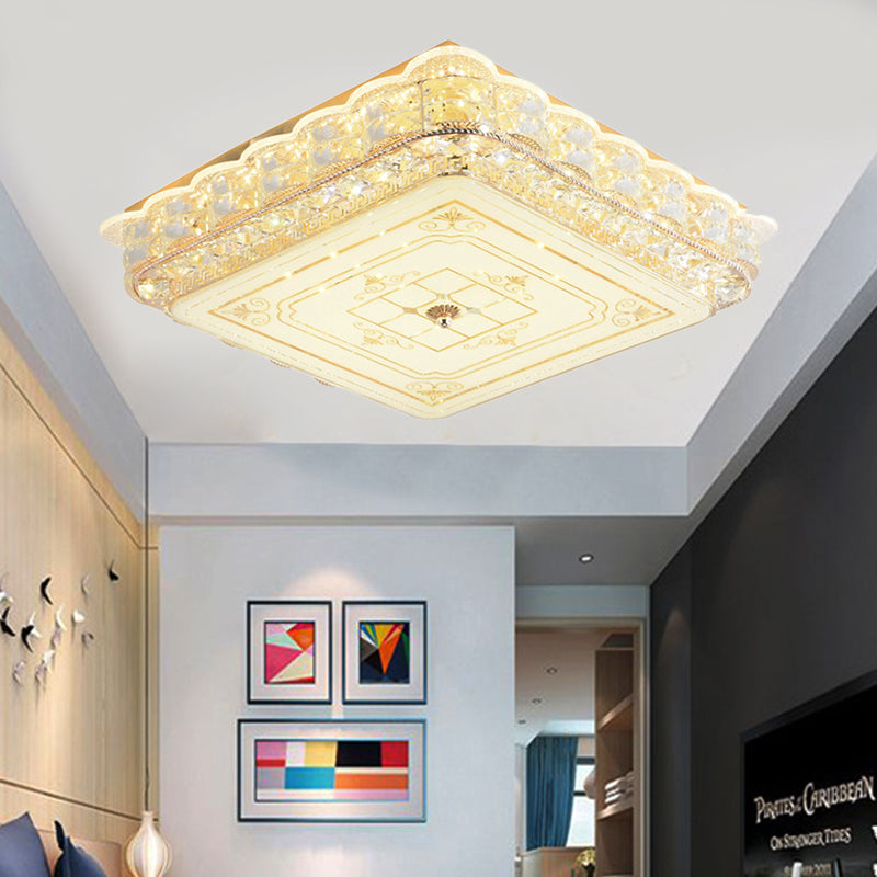 Contemporary LED Flush Mount Light with Crystal Shade Gold Square/Round Ceiling Light Fixture Gold Square Clearhalo 'Ceiling Lights' 'Close To Ceiling Lights' 'Close to ceiling' 'Flush mount' Lighting' 220941