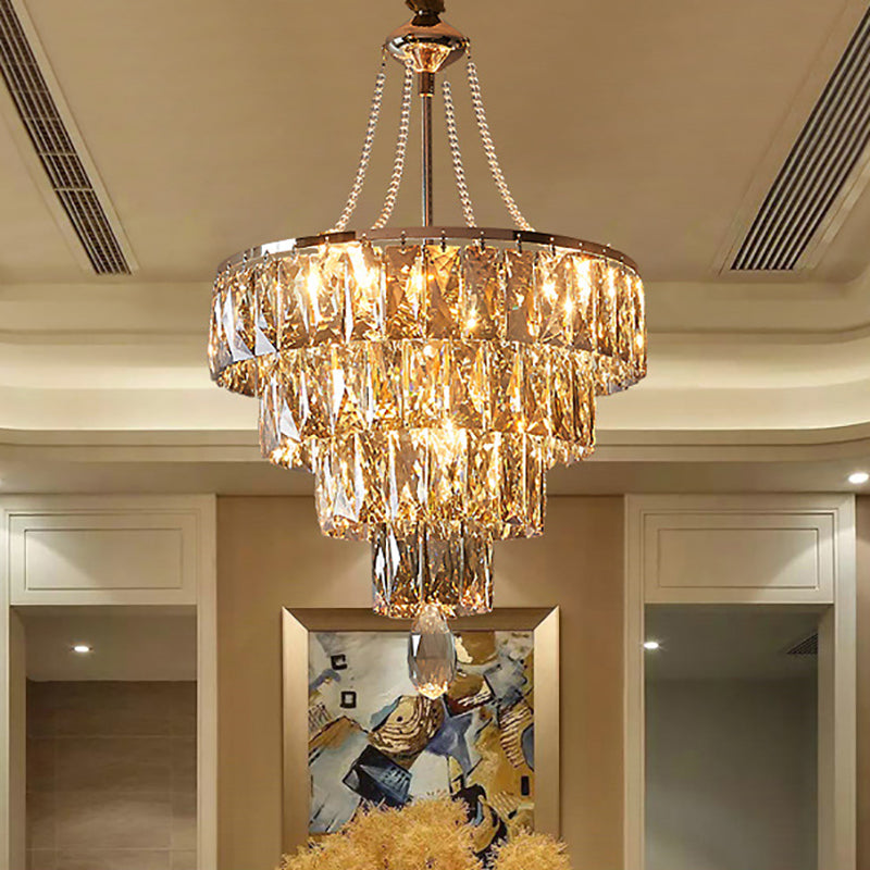 Gold 4 Tiers Hanging Ceiling Light Modern 6 Lights Crystal Block Chandelier Light for Hallway Clearhalo 'Ceiling Lights' 'Chandeliers' 'Modern Chandeliers' 'Modern' Lighting' 220943