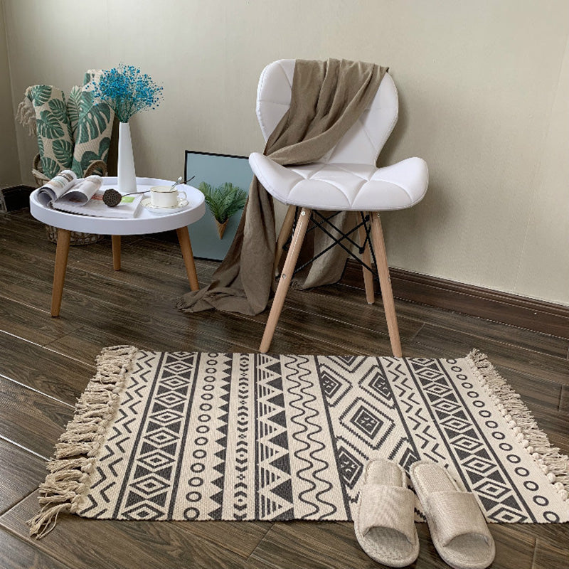 Western Bedroom Rug Multi Colored Tribal Geo Carpet Cotton Blend Easy Care Washable Area Rug with Tassel Clearhalo 'Area Rug' 'Moroccan' 'Rugs' Rug' 2209438