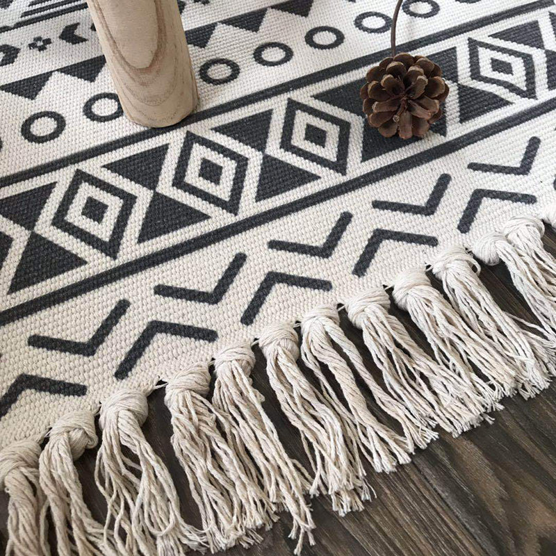 Western Bedroom Rug Multi Colored Tribal Geo Carpet Cotton Blend Easy Care Washable Area Rug with Tassel Clearhalo 'Area Rug' 'Moroccan' 'Rugs' Rug' 2209439