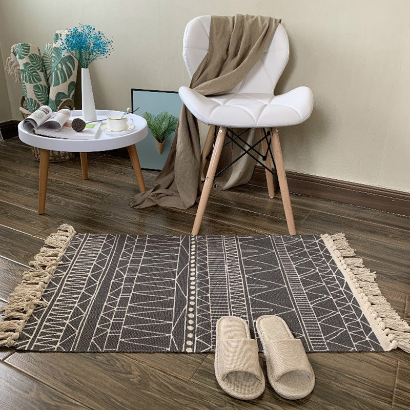 Western Bedroom Rug Multi Colored Tribal Geo Carpet Cotton Blend Easy Care Washable Area Rug with Tassel Dark Gray Clearhalo 'Area Rug' 'Moroccan' 'Rugs' Rug' 2209441