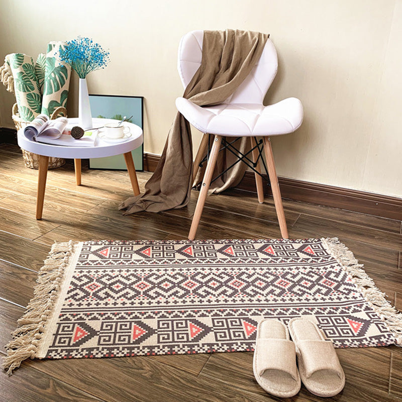 Western Bedroom Rug Multi Colored Tribal Geo Carpet Cotton Blend Easy Care Washable Area Rug with Tassel Yellow-Red Clearhalo 'Area Rug' 'Moroccan' 'Rugs' Rug' 2209443