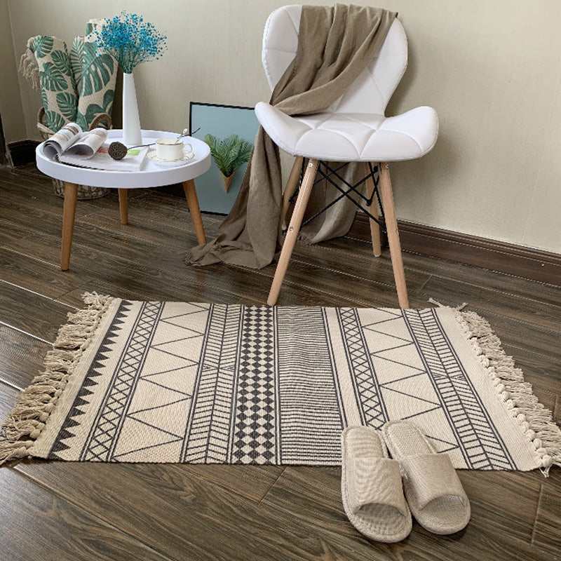 Western Bedroom Rug Multi Colored Tribal Geo Carpet Cotton Blend Easy Care Washable Area Rug with Tassel Clearhalo 'Area Rug' 'Moroccan' 'Rugs' Rug' 2209444