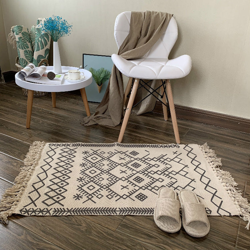 Western Bedroom Rug Multi Colored Tribal Geo Carpet Cotton Blend Easy Care Washable Area Rug with Tassel Clearhalo 'Area Rug' 'Moroccan' 'Rugs' Rug' 2209446
