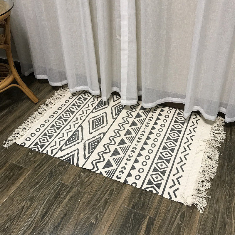 Western Bedroom Rug Multi Colored Tribal Geo Carpet Cotton Blend Easy Care Washable Area Rug with Tassel Black-White Clearhalo 'Area Rug' 'Moroccan' 'Rugs' Rug' 2209449