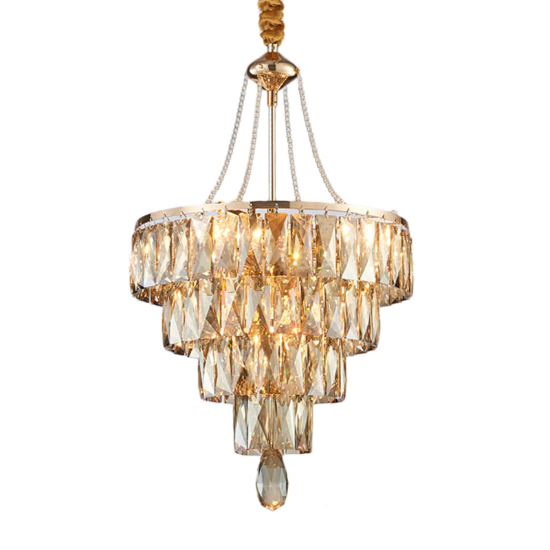 Gold 4 Tiers Hanging Ceiling Light Modern 6 Lights Crystal Block Chandelier Light for Hallway Clearhalo 'Ceiling Lights' 'Chandeliers' 'Modern Chandeliers' 'Modern' Lighting' 220945