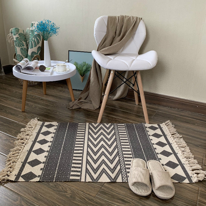 Western Bedroom Rug Multi Colored Tribal Geo Carpet Cotton Blend Easy Care Washable Area Rug with Tassel Dark Gray-White Clearhalo 'Area Rug' 'Moroccan' 'Rugs' Rug' 2209451