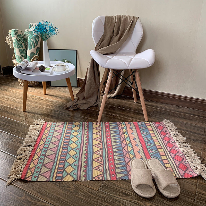 Western Bedroom Rug Multi Colored Tribal Geo Carpet Cotton Blend Easy Care Washable Area Rug with Tassel Red Clearhalo 'Area Rug' 'Moroccan' 'Rugs' Rug' 2209452