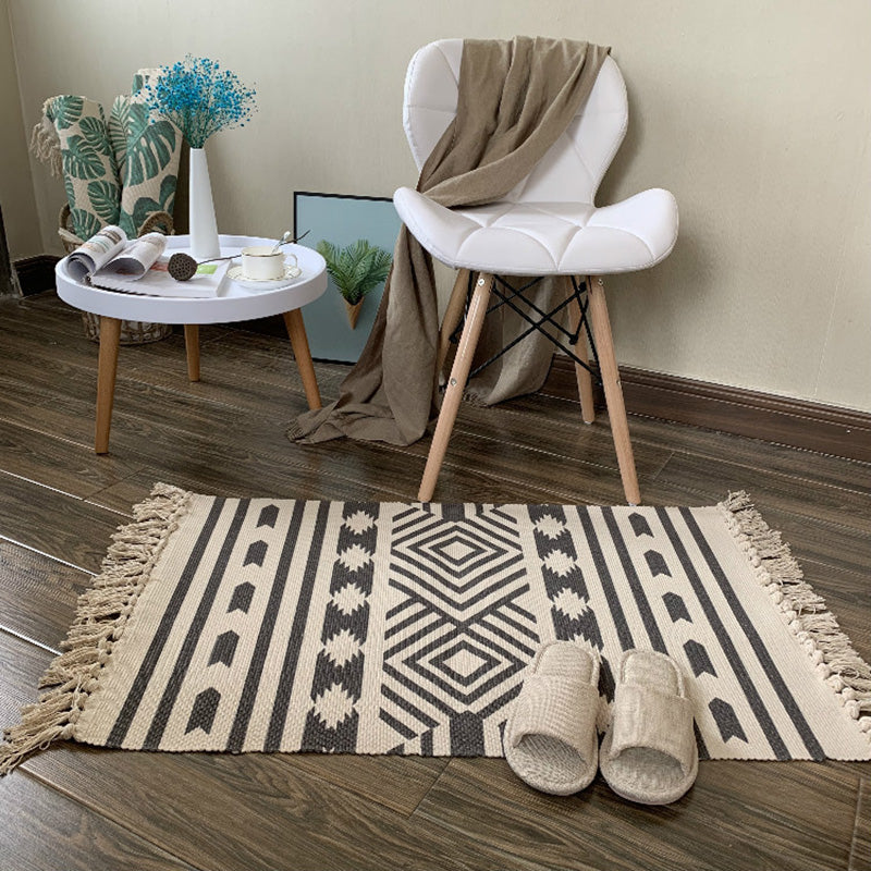 Western Bedroom Rug Multi Colored Tribal Geo Carpet Cotton Blend Easy Care Washable Area Rug with Tassel Clearhalo 'Area Rug' 'Moroccan' 'Rugs' Rug' 2209455