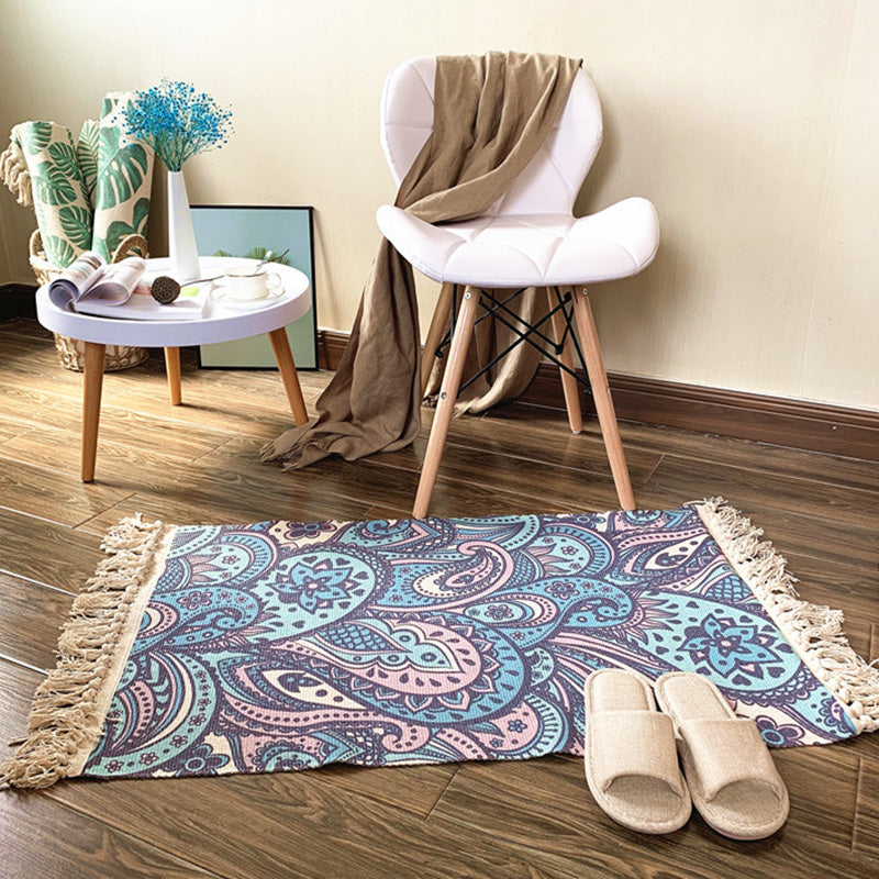 Western Bedroom Rug Multi Colored Tribal Geo Carpet Cotton Blend Easy Care Washable Area Rug with Tassel Blue Clearhalo 'Area Rug' 'Moroccan' 'Rugs' Rug' 2209457