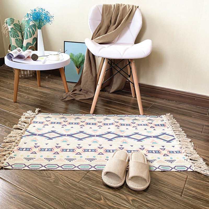 Western Bedroom Rug Multi Colored Tribal Geo Carpet Cotton Blend Easy Care Washable Area Rug with Tassel Clearhalo 'Area Rug' 'Moroccan' 'Rugs' Rug' 2209458