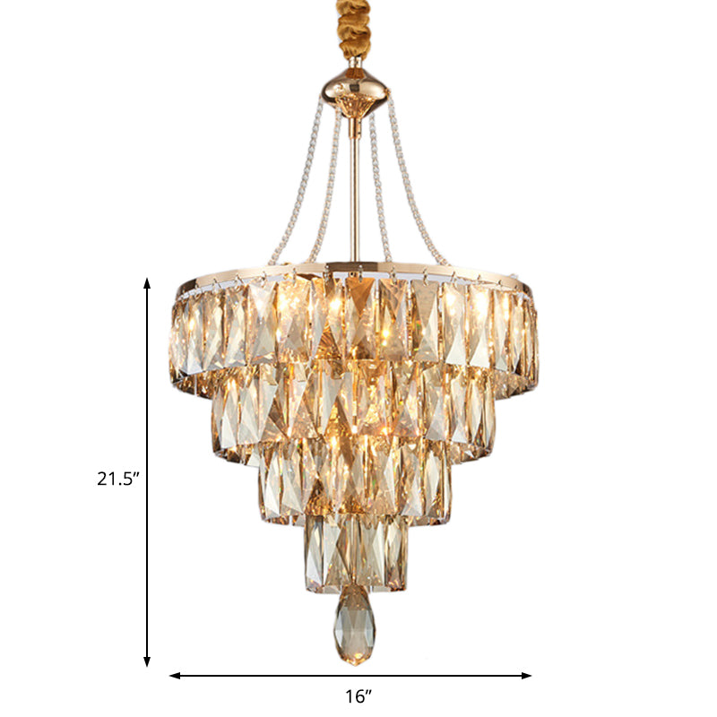 Gold 4 Tiers Hanging Ceiling Light Modern 6 Lights Crystal Block Chandelier Light for Hallway Clearhalo 'Ceiling Lights' 'Chandeliers' 'Modern Chandeliers' 'Modern' Lighting' 220946