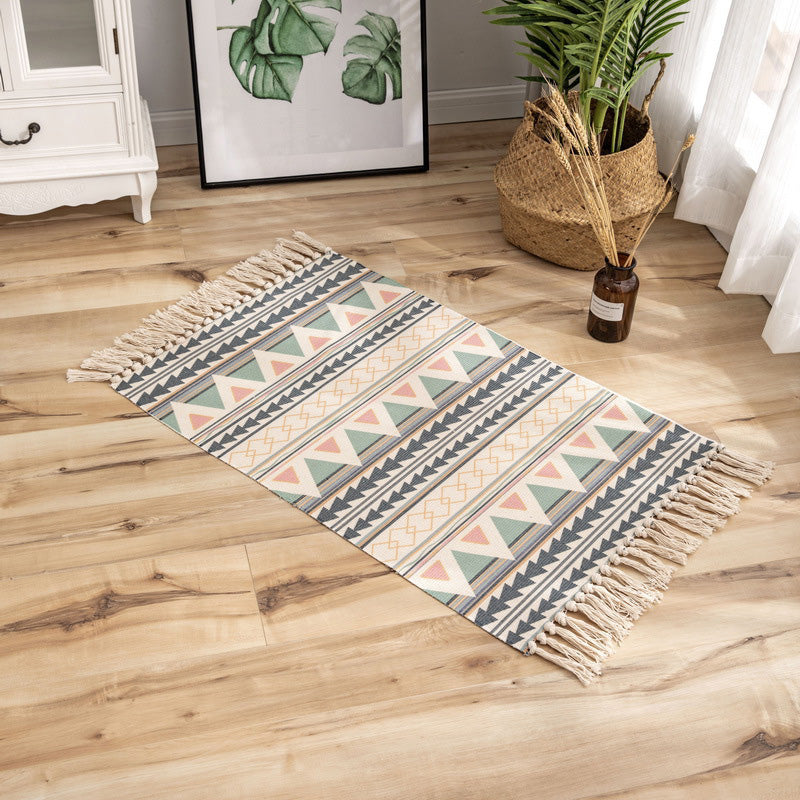 Classic Geometric Printed Rug Multi-Colored Cotton Blend Carpet Easy Care Washable Rug with Fringe for Bedroom Clearhalo 'Area Rug' 'Moroccan' 'Rugs' Rug' 2209461