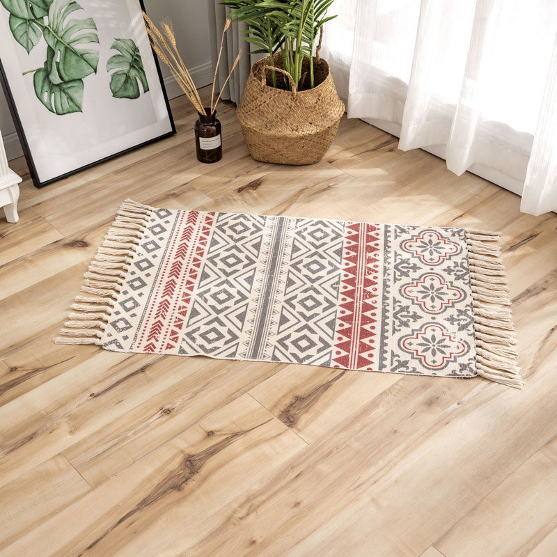 Classic Geometric Printed Rug Multi-Colored Cotton Blend Carpet Easy Care Washable Rug with Fringe for Bedroom Red Clearhalo 'Area Rug' 'Moroccan' 'Rugs' Rug' 2209465